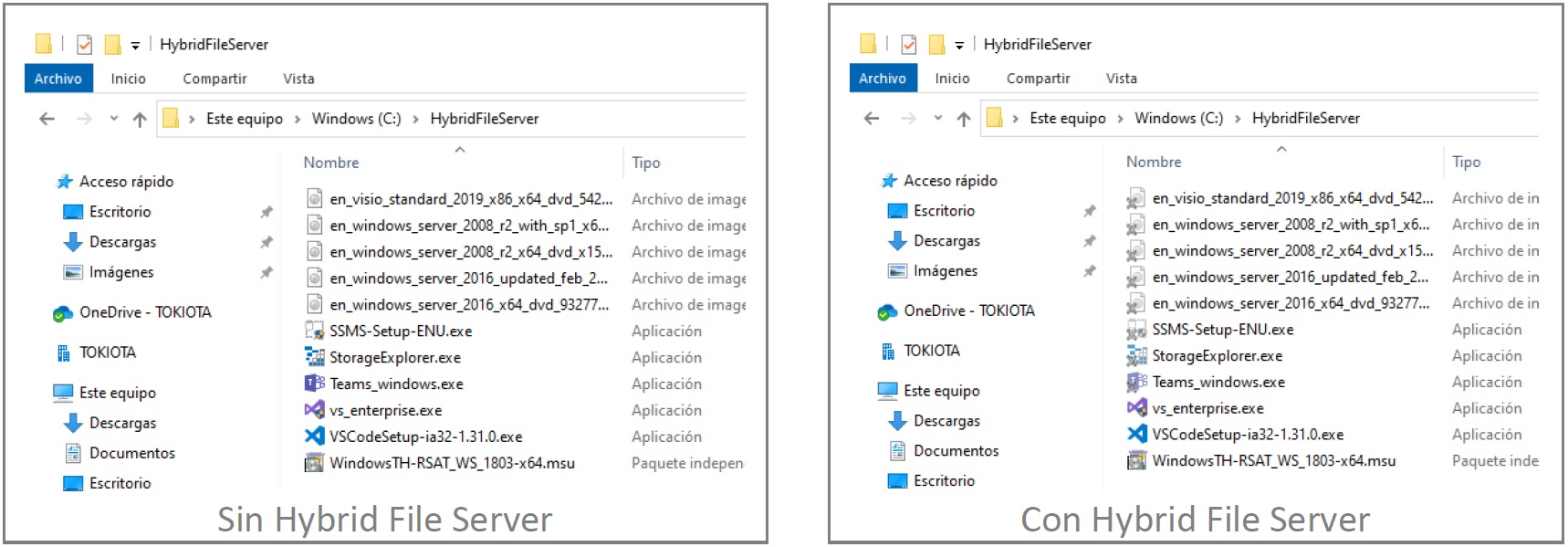 Carpeta con/sin Hybrid File Server configurado